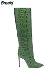 Ladies Demonia Boots For Women Stiletto High Heels Botas Femininas Crocodile Print Slip-on Pointed Toe Women's High