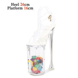 Women Summer Shoes 2023 New Waterproof Clear Platform Sandals Glow Super High Heels 26cm Thin Heels Female Party