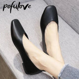 Girls Doudou Shoes Summer New Square Toe Black PU Material Flat Shoes Shallow Soft Sole Casual