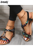 Woman Summer 2023 Fashion Comfortable Weave Slippers Beach Bohemian Slides Ladies Flats Sandals Rome Shoes for