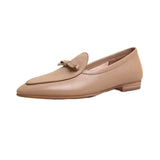 Genuine Leather Round Toe Flats Basic Style Women Loafers Simple Flat Shoes Daily Mules Spring Autumn Women Bowtie