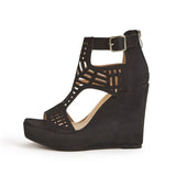 Toe Platform Wedge Sandals For Women 2022 Cutout Ankle Strap High Heels Black Zip Desigh Summer Bohemia Sandals Shoes