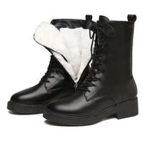 Women's Boots Winter Shoes Black Leather Fur Boots Plush Warm Ankle Booties Platform Chunky Boots Fashion
