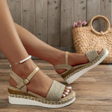 Canvas Wedge Sandals for Women Summer 2023 Casual Espadrilles Platform Sandles Woman Thick Sole Non Slip Gladiator