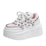 Breakj Sole Small White Shoes Female 2024 Autumn New Fashion Rivets Small Show Thin Loose Cake Shoes Lace Casual Sports
