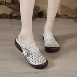 Head Layer Cowhide Leisure Women's Shoes Ethnic Wind Leather Flowers Breathable Women's Sandals Large Size Comfortable Soft Sole