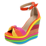 Summer Sandals Women Women's Ladies Wedges High Multicolor Patchwork Sandals Peep Toe Roman Shoes Sandals High