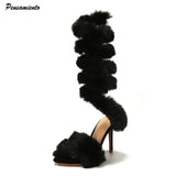 Faux Fur Serpentine winding Women Sandals Sexy Ankle Strap High heels Gladiator Sandals Female Banquet Party Pumps