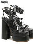 Chunky High Heels Women Sandals 2023 Hot Fashion European Style Sexy Rhinestone Sandals Strappy Women Shoes Party