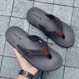 New Home Men Soft Slippers Summer Classic Beach Sandals Men Hand-sewn Flat Flip Flops PU Rubber Platform Adult