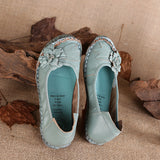 Women Loafers Genuine Split Leather Flat Heels Flower Round Toe Soft Solid Sandals Platform Ladies Shoes Zapatos De Mujer