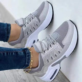 2023 New Fashion Wedge Platform Plus Size Casual Sports Shoes Women Lace-up Mesh Breathable Women's Vulcanized