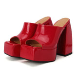 Quality High Heels Women Slippers Thick Platform Female Shoes Buckle Strap Dress Office Ladies Wedding Microfiber Leather