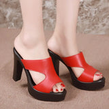 Plus Size 32-43 High Heels Slippers Women Platform Shoes Summer 2021 Block Heel Leather Slides Ladies Office