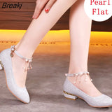 Wedding Bridal Shoes for Women Autumn Round Toe Block Heels Rhinestone Pearl Platform High Quality Pumps Woman's