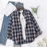 New Fashion Loose Womens Plaid Shirt Fresh College Style Design Blouses And Tops Long Sleeve Casual Female Checked