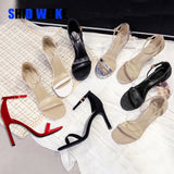 Word Buckle Sandals Women Summer New Fairy Style Small Wild High Heels Fine Heel Fashion Shoes Women Sandals
