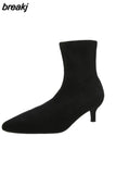 Luxury Women Black Flock Sock Boots Stiletto Thin High Heels Elastic knitting Boots Winter Stretch Fabric Ankle
