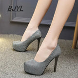 Summer High Heels Women's Super High Heels Sequined Women's Shoes Sexy Round Toe Single Shoes Women's Large Size