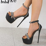 Sexy Crystal Narrow Band Open Toe Platform Sandals Women Stiletto Party Wedding Stripper Shoes Summer Extreme High