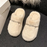 Breakj Head Half Slippers Women Wear 2023 New Autumn And Winter Home Thick Bottom Net Red Senior Sense Hair Hair