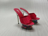 Women Slippers Summer Platform Flower Red High Heels Patent leather 15cm Outdoors Sandals Ladies Shoes Clear Heel Crystal