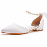Breakj Cm Flat Tip Hollow Sandals Low Heel White Ribbon Wedding