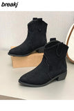 Classic Chelsea Boots for Woman Real Suede Pointy toe Wedges heel Ankle Boots Simple Comfortable Cowboy Boots