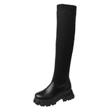 Breakj Plus Size Stretch Over The Knee Boots Women's Fashion New Simple Round Head Thick Bottom Fashion
