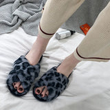 Leopard-Print Slippers Female Household Cotton Slippers Winter Plush Open-Toed Fashion Korean Version Of Warm