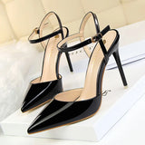 Breakj Simple Thin Heel Ultra High Heel Shallow Pointed Patent Leather Sexy Nightclub Show Thin A Word With Female
