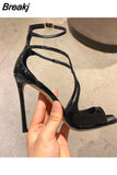 Women's Luxury Sandals Summer Pink Satin Open Toe Stiletto Sandals Concise High Heels Women Pumps Ankle Straps Designer