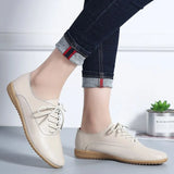 Summer Women Oxford Shoes Ballerina Flats Shoes Women Genuine Leather Shoes Moccasins Lace Up Loafers Zapatos