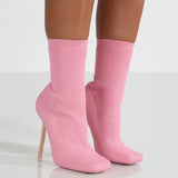 and Winter New Square Toe Sexy Stiletto Socks Boots Elastic Knitted High-heeled Mid-boots All-match Fashion Women's
