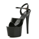 Breakj Lacquered Leather Sandals High Heels Sexy Black Waterproof Platform Hate Day High Slippers Female
