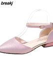Square Heel Women Pumps Word Buckle Strap Hollow Single Shoes Low Heels Pointed Toe Simple Women Shoes Zaptos