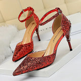Breakj Fashion Sexy Hollow Out Nightclub Show Thin Metal And High Heel Shining Sequins