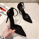 and Autumn High Heel Women 2024 New Versatile Thin Heel Professional L Pointed Black Buckle Strap Single Shoe