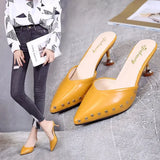 Version Slippers 2024 Summer New Pointed Riveted Stilettos Fashion One-Word Slippers Women's Head