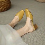 New Summer Solid Color High-heeled Shoes for Women with Square Head and Fashionable One-footed Half Slippers for