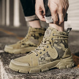 Autumn New Men Camouflage Boots Platform Desert Military Boots for Men Ankle Outdoor Work Boots Male Booties Black
