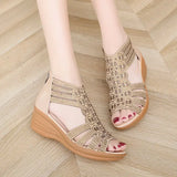Women 2023 New Sandals Fashion Thick Sole Middle-Aged Mother Toe Heel Soft Sole Comfortable