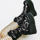 Gothic Style Cool Street Comfy Motorcycle Boots High Heel Punk Rivets Chunky Platform Mid-Calf Women Boots Shoes