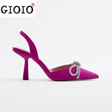 New Summer Rhinestone Bow Pointed Toe Sandals Women's High Heels Women's Elegant Sandals Shiny Sexy High Heels