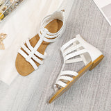 2023 Summer Shoes Woman Sandals Flat Sandalias Zip Pu Leather Narrow Straps Slides Shoes White Gladiator Beach
