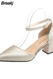 Summer New High Heels Shoes Fashion Sexy Pointed Shoes Banquet Party High Heels Ladies Sandals Square Heel Zapatos