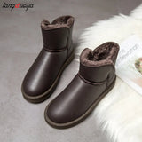 boots Winter Plus Velvet PU Waterproof Mid-Tube Snow Boots Thickened Warm Women's Boots 35-41 Flat-Heeled Cotton