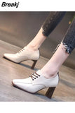 New Spring, Autumn and Winter Fashion Leather Square Head High Heels Office Work Shoes Cross Tie Casual Women's High