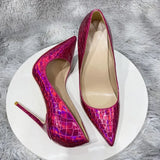 Rose Laser Crocodile Effect Women Pointy Toe High Heel Party Dress Shoes Sexy Ladies Shiny Stiletto Pumps 8cm 10cm