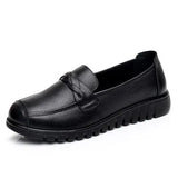 BEYARNEWomen shoes Spring soft soled mother black single shoes leather non-slip casual comfortable middle-aged ladies flat